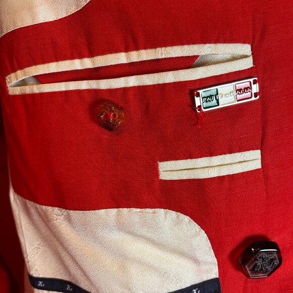 Deluxe Angelo Galasso Couture Italy Silk Linen Blend XL Red White Jacket - Picture 8 of 11